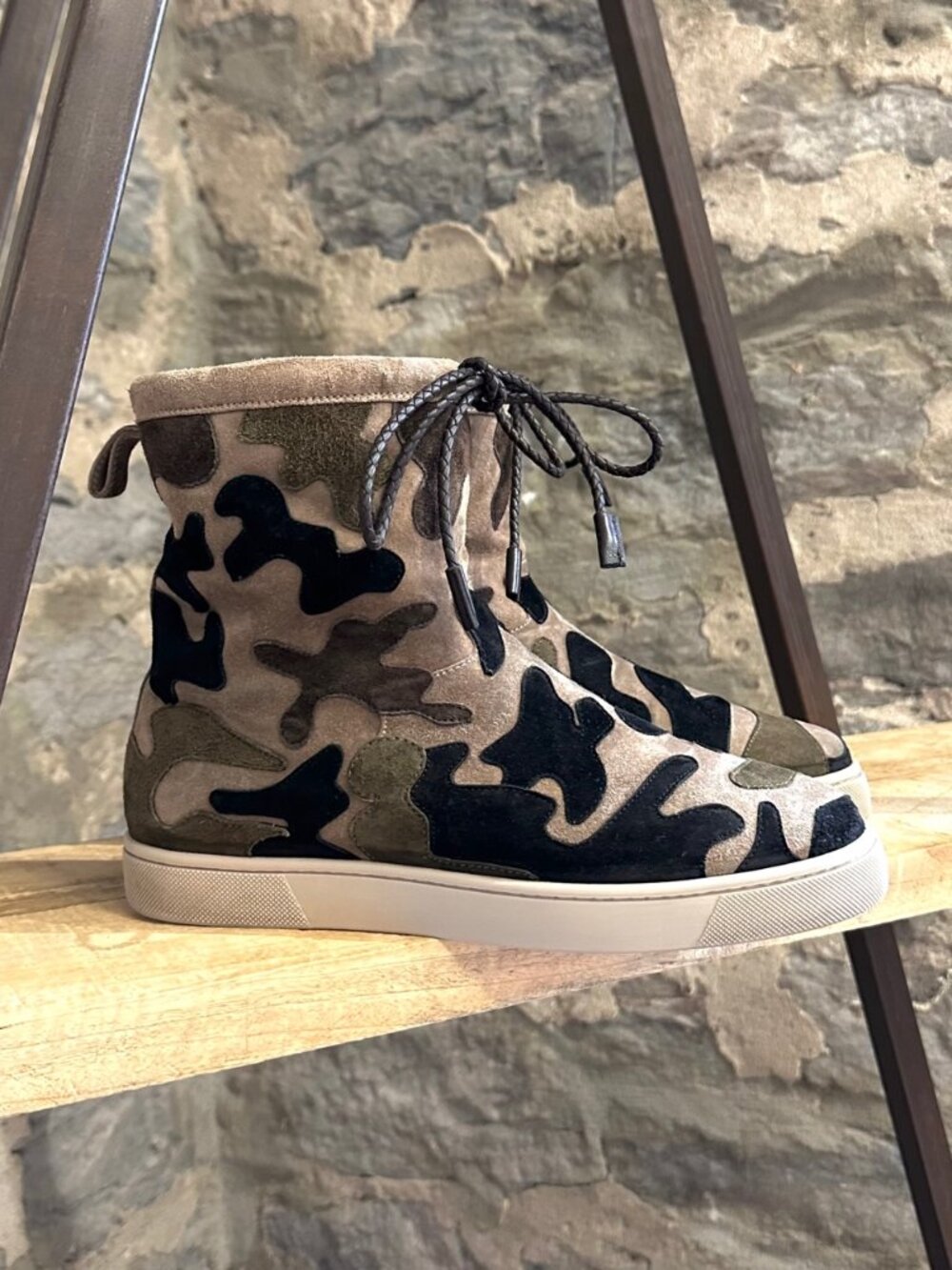 Christian Louboutin Rare Halluolapon Camouflage Suede and Shearling Boots